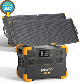 PECRON E2000LFP 1920Wh Portable Power Station with 2*200W Solar Panels Cart Kits