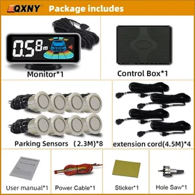 8 Parktronic Parking Sensors Kit Reversing Front and Rear Car Backup Radar Detec