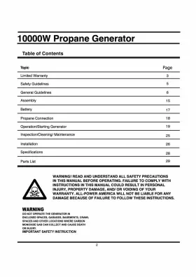 10000-WATT ALL-POWER AMERICA Owners Manual Propane Generator #2