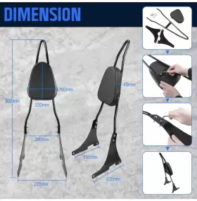PB-E73R BENLARI Tall Sissy Bar Pad Harley Sportster #2