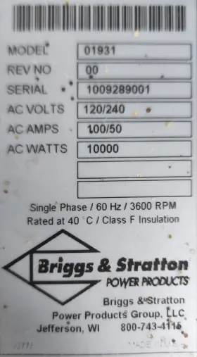 354447 BRIGGS STRATTON Generator