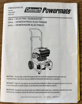 PM0422505 COLEMAN Powermate Ultra Electric Generator Owners #2