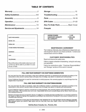 5800-WATT CRAFTSMAN Owners Manual Generator #2