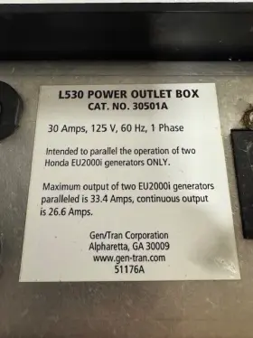 L530 GEN/TRAN Honda Generator Parallel Connection Kit #2