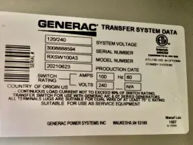 RXSW100AS GENERAC Generator Transfer Amp #2