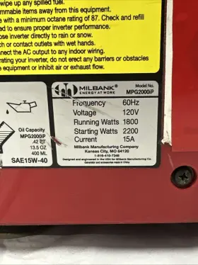 MPG2000IP MILBANK Digital Inverter Generator #3