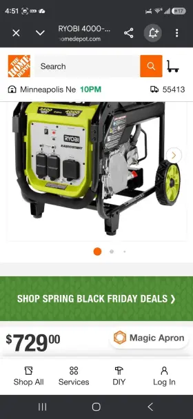RYI4000 RYOBI Inverter Generator Recoil Start Shutdown