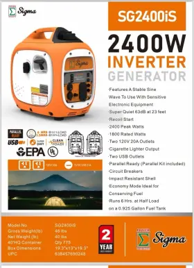 417956 SIGMA Watts Silent Inverter Generator Paralleled Rv