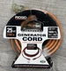 NEW Ridgid 25' Generator Power Cord - 12 Gauge - 20 Amps - 5000 Watts 600V/STW