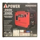 A-iPower XOS2600i 2600 Watt ULTRA-Lightweight Gas Powered Inverter Generator
