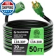 Islewire 4 Prong 30 Amp Extension Generator Cord 50Ft Nema L14-30P/L14-30R