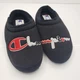 Champion Shuffle Script Slippers Black Women's Size 7 Fuzzy CP100340W Logo